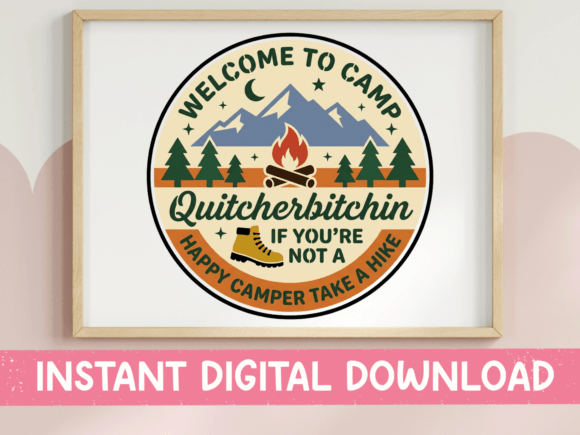 Camp Quitcherbitchin Vintage Circle SVG: Retro Outdoor Design