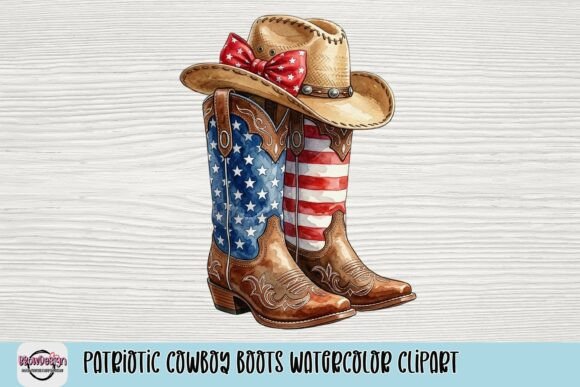 Patriotic Cowboy Boots Watercolor Clipart for Rustic Designs
