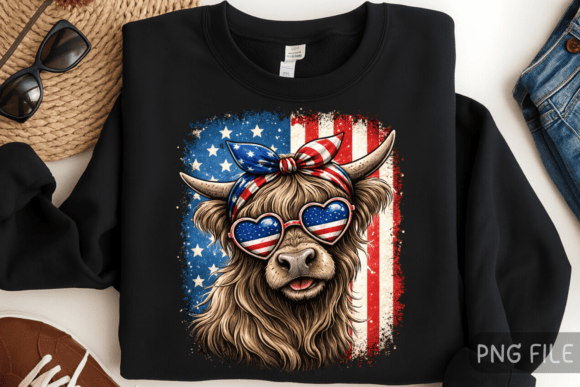 Patriotic USA Highland Cow Shirt PNG: A Bold Design Asset
