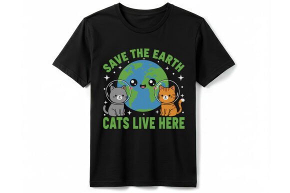 Save the Earth Cats Live Here: A Playful Graphic for Eco-Conscious Brands