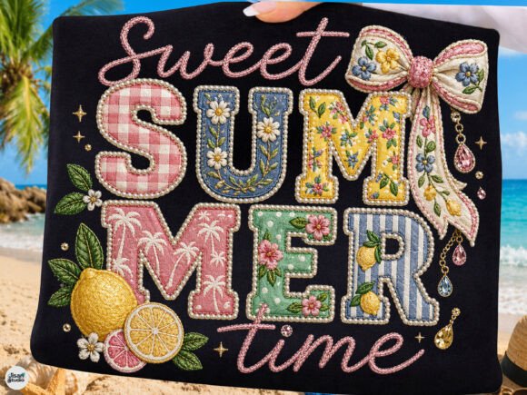 Sweet Summer Lemon Patch Embroidery PNG for Your Designs